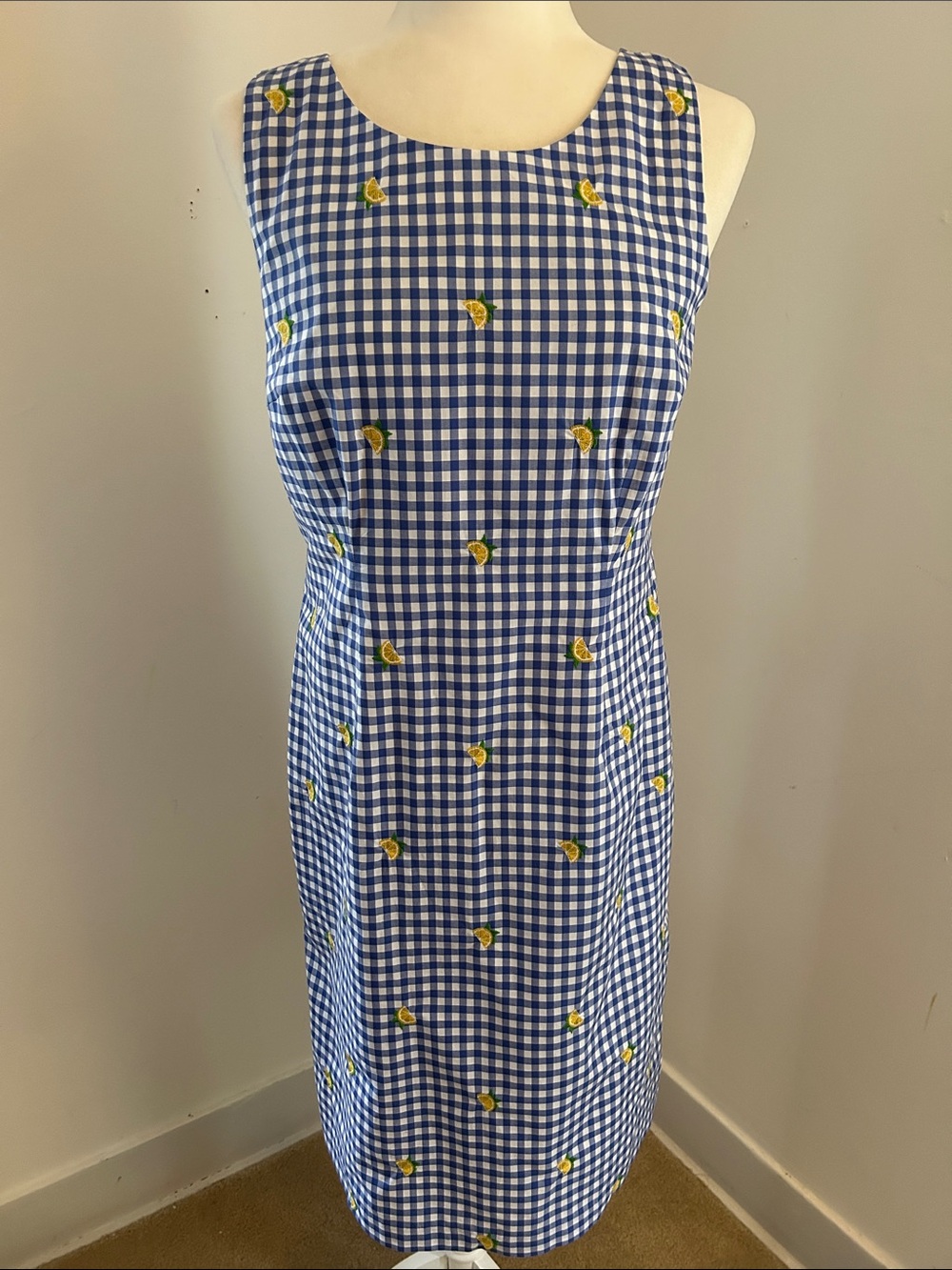 Talbots Blue and White Gingham Dress with Yellow Accent